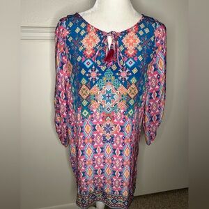 Tolani Blue and Pink Patterned Garment 100% silk size M